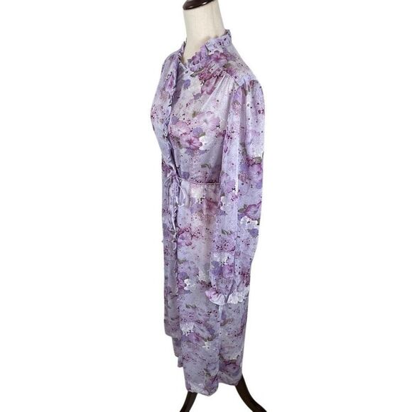 Vintage Floral High Neck Ruffle Front Dress Women’s *M Long Sleeve Boho Maxi - Picture 4 of 10